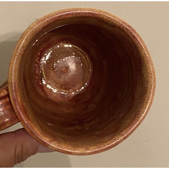 Rustic Hand Sculpted Belly Mug Artist Signed Terracotta Matte Glaze Carved Boho - Picture 4 of 5